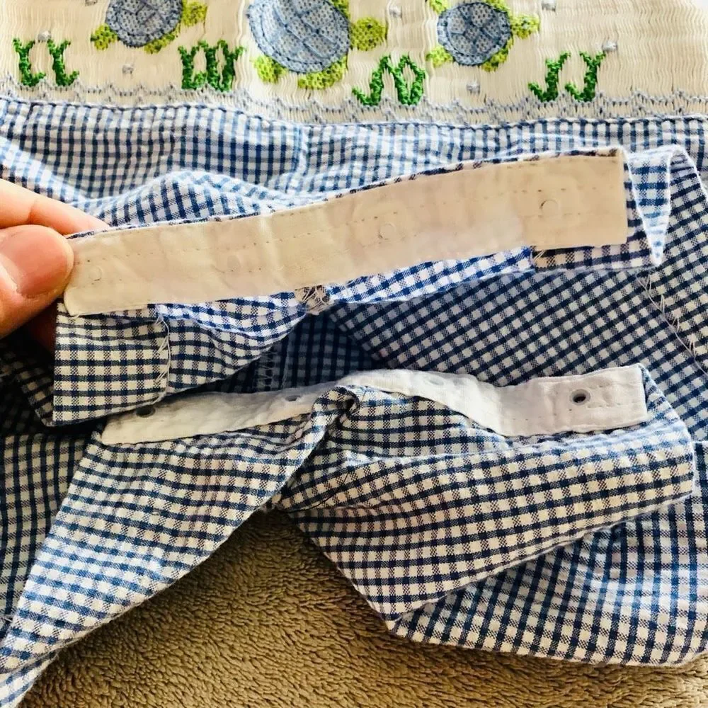NWOT Vive La Fête Baby Boy Gingam smocked Overalls w/ White Shirt Set(2pc)